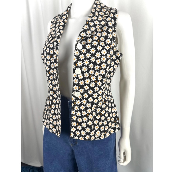 Vintage 2000’s ‘Sinequanone Paris’ Black and White Daisy Floral Vest - S/M - Picture 5 of 8